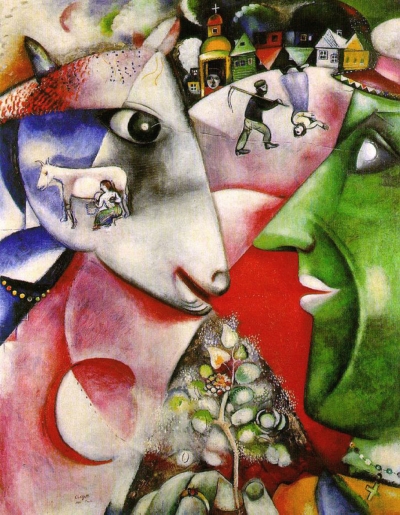 Photo: Marc Chagall - me and the village. 1911. Globalization of thought. Symbolism: the individual thinks (a young farmer on the right) and unites the representation in a consciousness (the cow on the left and all internal and external symbols)-all subjective and objective representations. The two looks are connected by a line.